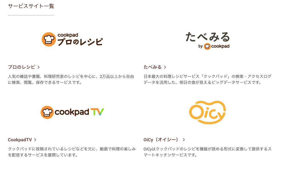 クックパッド　cookpad　事業内容